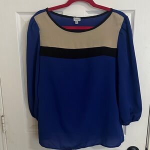 Charming Charlie Blue and Beige Color Block Blouse